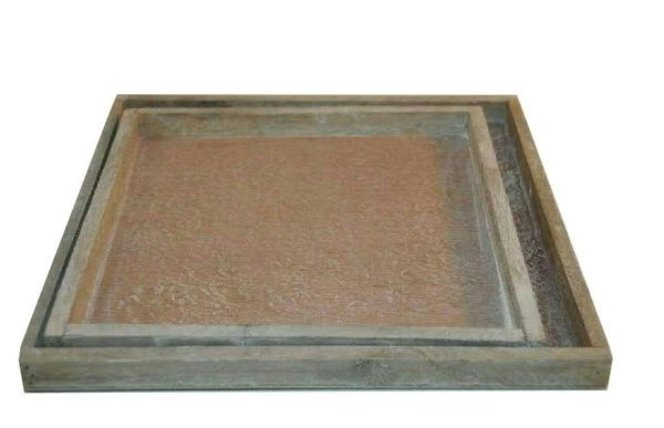 Tablett Holz S/2 15x15/17x17cm, grau