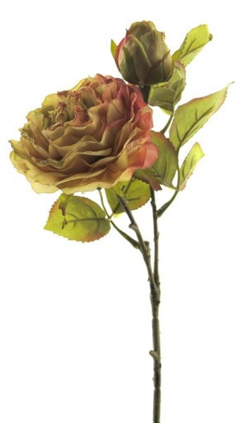 Rose 36cm mit Blättern, grün-mauve