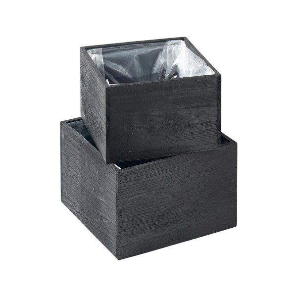 Kiste Holz S/2 23x23x15/20x20x13cm mit Folie, schwarz