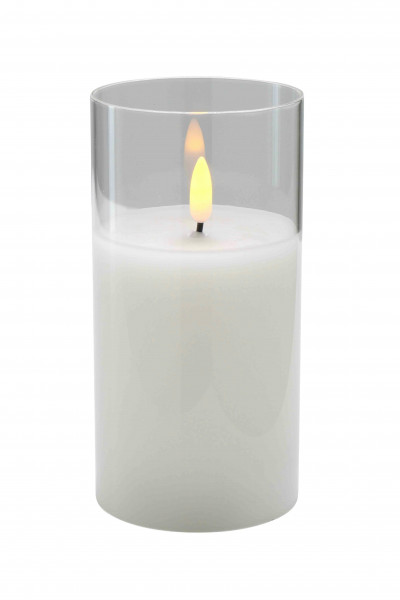 LED Kerze im Glas D7,5H15cm mit Timer für Batterie Aktionspreis, creme