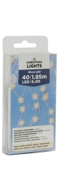 Microlichterkette SP Sterne 40LED 195c für Batterie 2xAA indoor, warm weiß