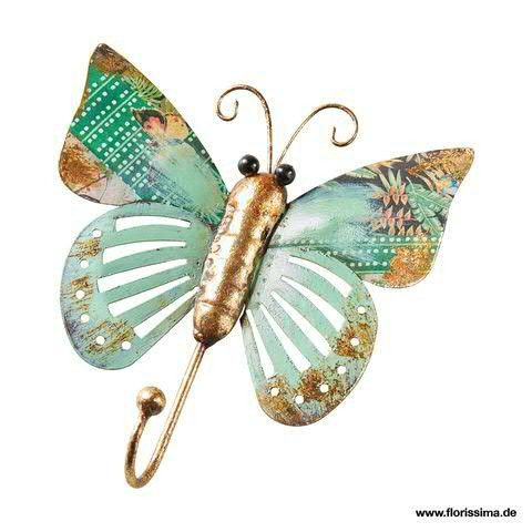 Schmetterling SP Metall 16cm Wandhaken einseitig, türkis
