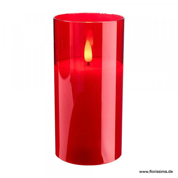 LED Kerze im Glas D7,5H15cm mit Timer für Batterie Aktionspreis, rot