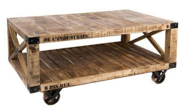 Tisch Holz auf Rollen 123x77x54cm