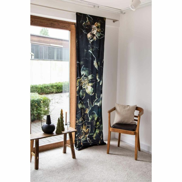 Vorhang 60x250cm Samt Motivdruck Blumen, dkl.grün