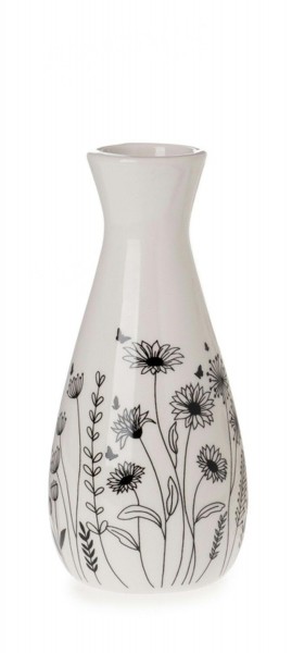 Vase Dolomit D5,5H12,5cm Blumen, weiß/schw