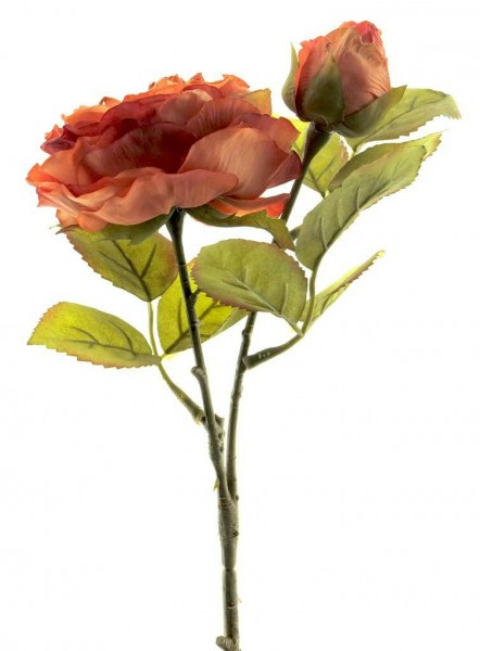 Rose 36cm mit Blättern, orange