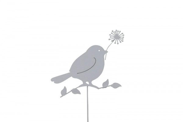 Vogel Metall 18x16x58,5cm am Stab, weiß