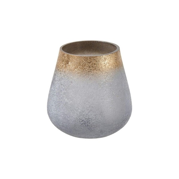 Glas Teelicht D11H12cm, weiß/gold