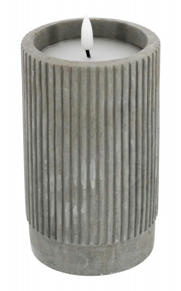 LED Kerze D9H15cm im Zementtopf indoor 2xAA Batterien nicht enthalten, weiß/grau