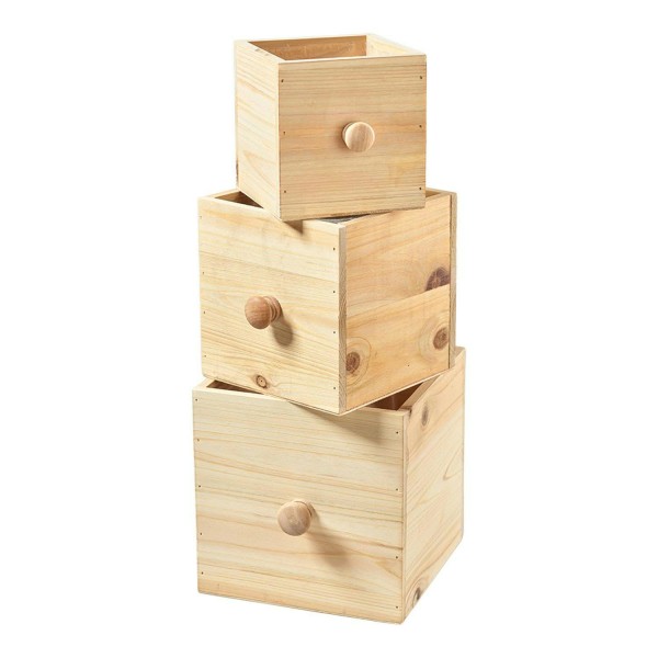 Schublade Holz S/3 mit Folie 12x13,5x12/15x17x15/18x20x18cm, natur