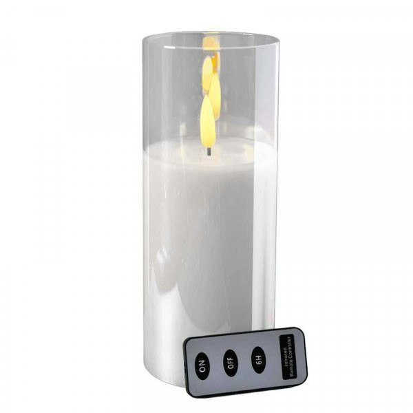LED Kerze im Glas D10H25cm Timer + Fernbedienung Batterie Aktion, weiß