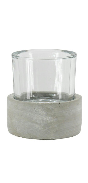 Windlicht Glas/Beton D10,5H11,5cm Glas D9H8cm, grau/klar