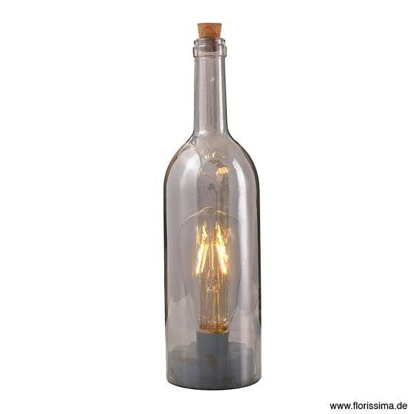 LED Flasche D9H34cm mit Birne/Batte mit Timer 3xAA, grau