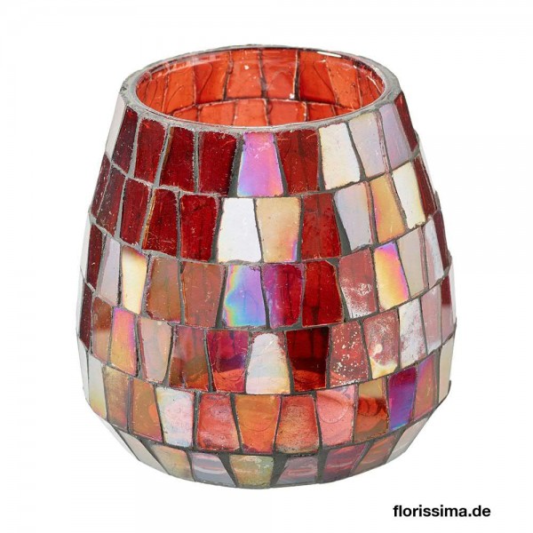 Glas Windlicht D11H11cm Mosaik, rot