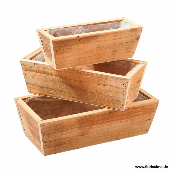 Kiste Holz S/3 24x9x7,5/27x12,5x8,5cm 30x15x9cm mit Folie, natur