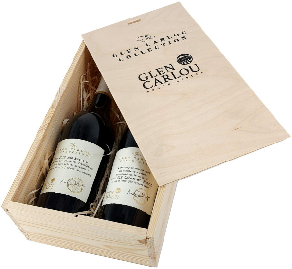 Wein Kiste 2er GlenCarlou Schiebedeck. m.Holzwollefüllung/ohne Flaschen, natur