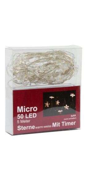 Microlichterkette 50LED Sterne 5m 8/18 Std.Timer für Batterie 3xAA, Timer ww