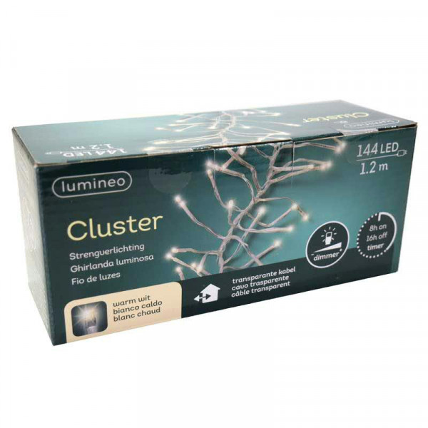 Clusterlights 144LED 1,2m transparent mit Timer und Dimmer, warm weiß