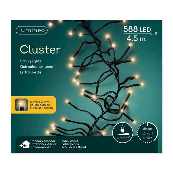 Clusterlights 588LED 4,5m outdoor Kabel schwarz mit Timer+Dimmer, classic
