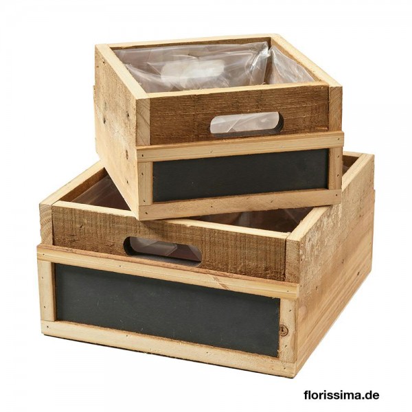Kiste Holz S/2 mit Griffen 11,5x18,5x20,5cm+13x25x26,5cm, natur
