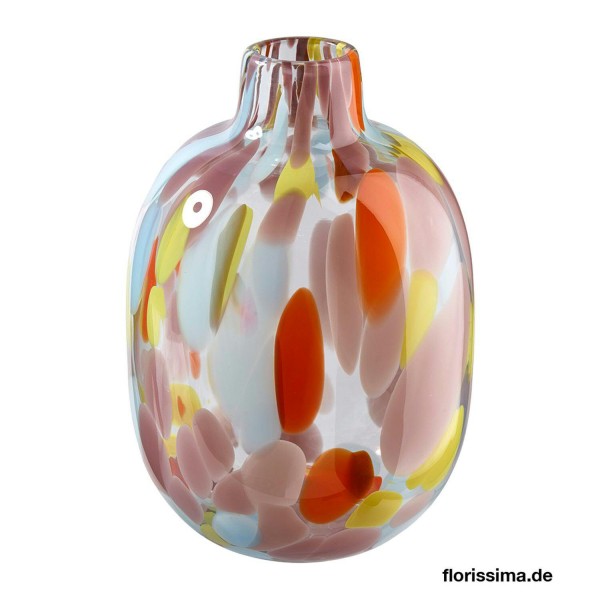 Glas Vase D17H25cm gepunktet, ora/bl/gel