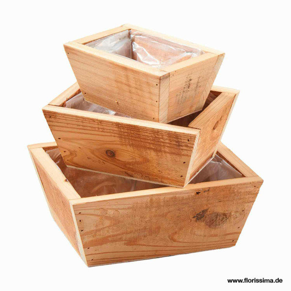 Kiste Holz S/3 14,5x6,5x10,5/18x7,5x14 22x9x18cm mit Folie, natur