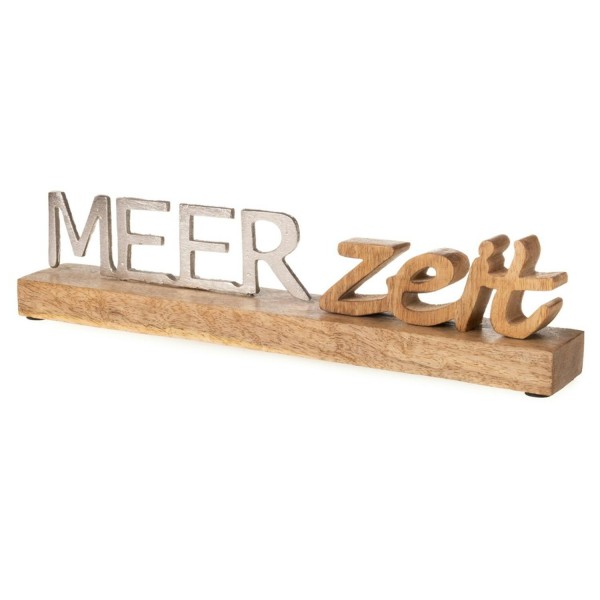 Meerzeit Holz/Alu 31x5x7cm Schriftzug Mangoholz Aluminium, natur