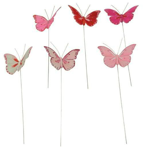 Schmetterling Feder 12St.10,5/20cm am Draht, rosa/pink