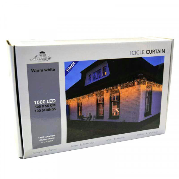 Lichtervorhang 1000LED 5x0,5m outdoor transparent mit Timer, warm weiß