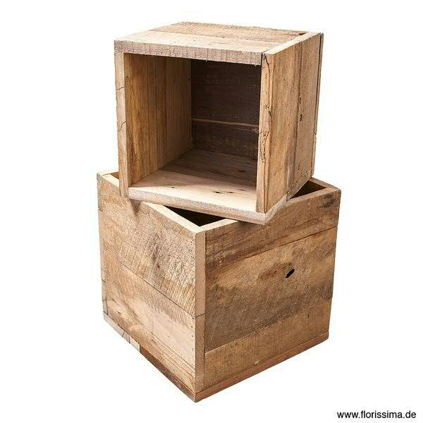 Kiste Holz S/2 25x25/30x30cm mit Folie, natur