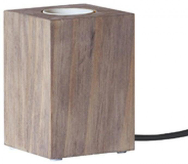 Lampe Holzfuß SP 7x7x10cm mit E27-Fass mit Kabel, braun