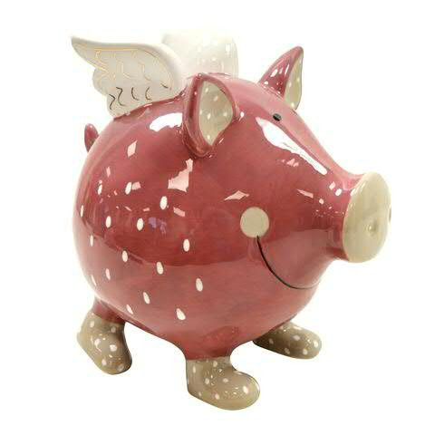 Schwein SP Keramik 21cm mit Flügel, pink