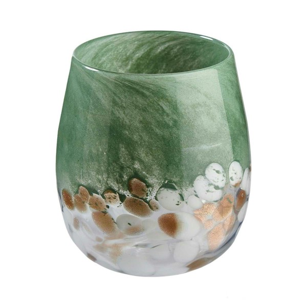 Glas Vase D11,5H13cm, grün/weiß