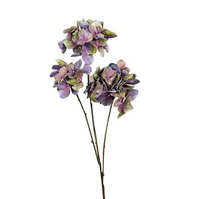 Hortensien Zweig 65cm 3 Blüten, lila/grün