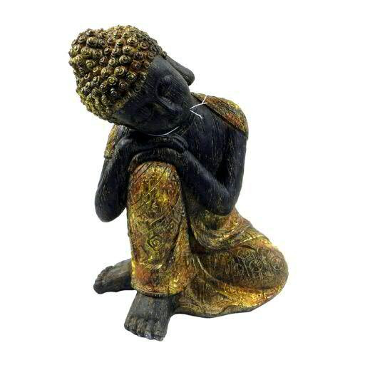 Buddha Poly D17H24cm sitzend, gold/schwa