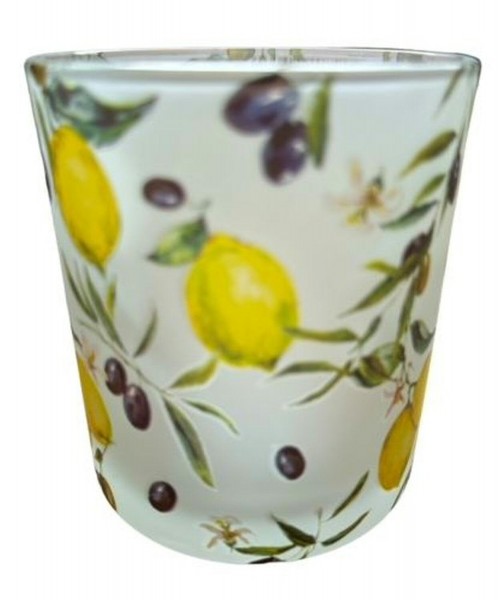 Glas Windlicht D10H12,5cm Zitrone, gelb/creme