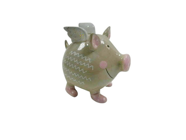 Schwein SP Keramik 11cm mit Flügel, grau