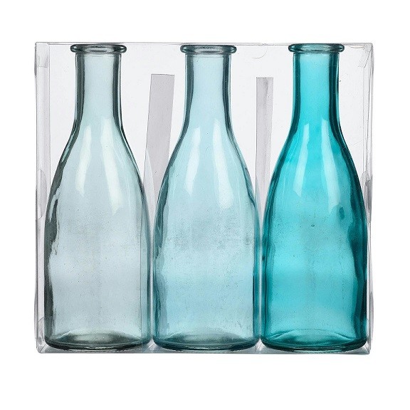 Glas Flasche H18,5cm sort., ice blau