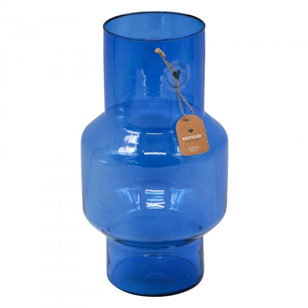 Glas Vase D19H39cm Recycling, blau