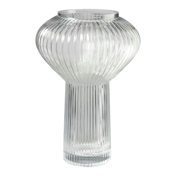 Glas Vase D20,5H30cm auf Fuß mit Rillen, klar