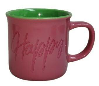 Tasse Keramik D9H8,5cm Happy pink/grün Aktionspreis, pink/grün