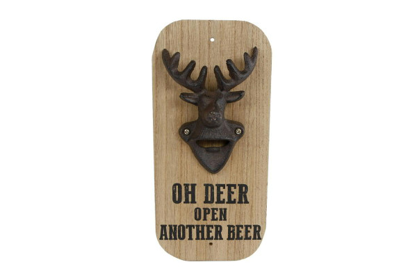 Flaschenöffner Holz 12,5x26,5cm Oh deer open another beer, natur