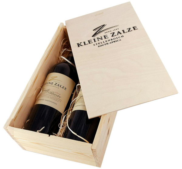 Wein Kiste 2er Kl.Zalze Schiebedeckel m.Holzwollefüllung/ ohne Flaschen, natur