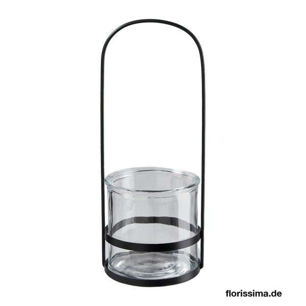 Windlicht Glas/Metall D11H27cm, klar/schw.