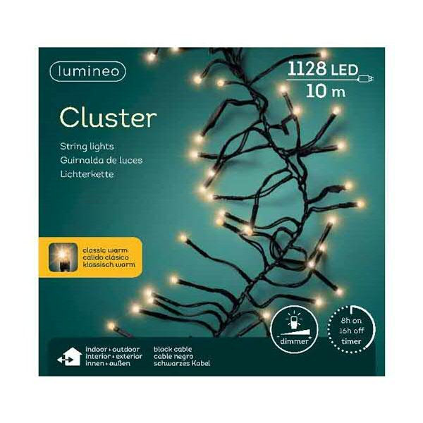 Clusterlights 1128LED 10m outdoor Kabel schwarz mit Timer+Dimmer, classic