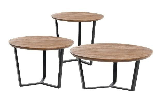 Tisch Holz S/3 mit Metallbeinen rund D55H50/D70H42/D80H37cm, braun