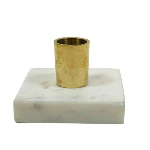 Kerzenhalter Metall 7,5x2,5x6,5cm Steinfuß, weiß