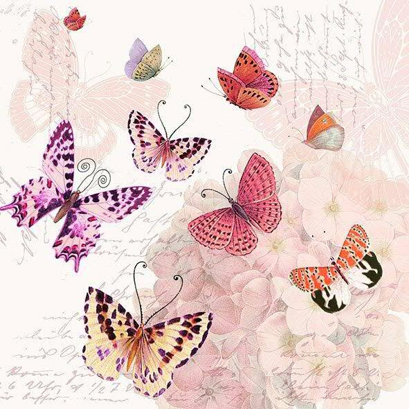 Servietten 33cm Butterfly Romance 20 Stück, rosa
