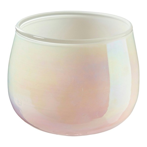 Glas Teelicht D12H10cm irisierend, rosa/weiß
